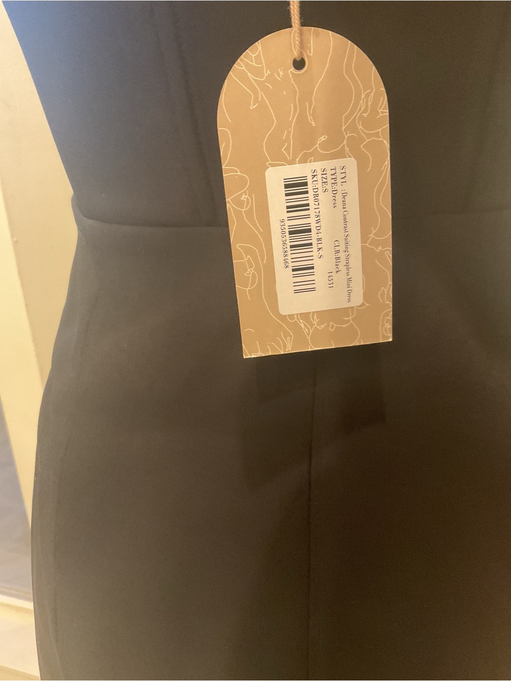 Meshki Black Strapless Mini Dress with White Bust Detail - Picture 6 of 11